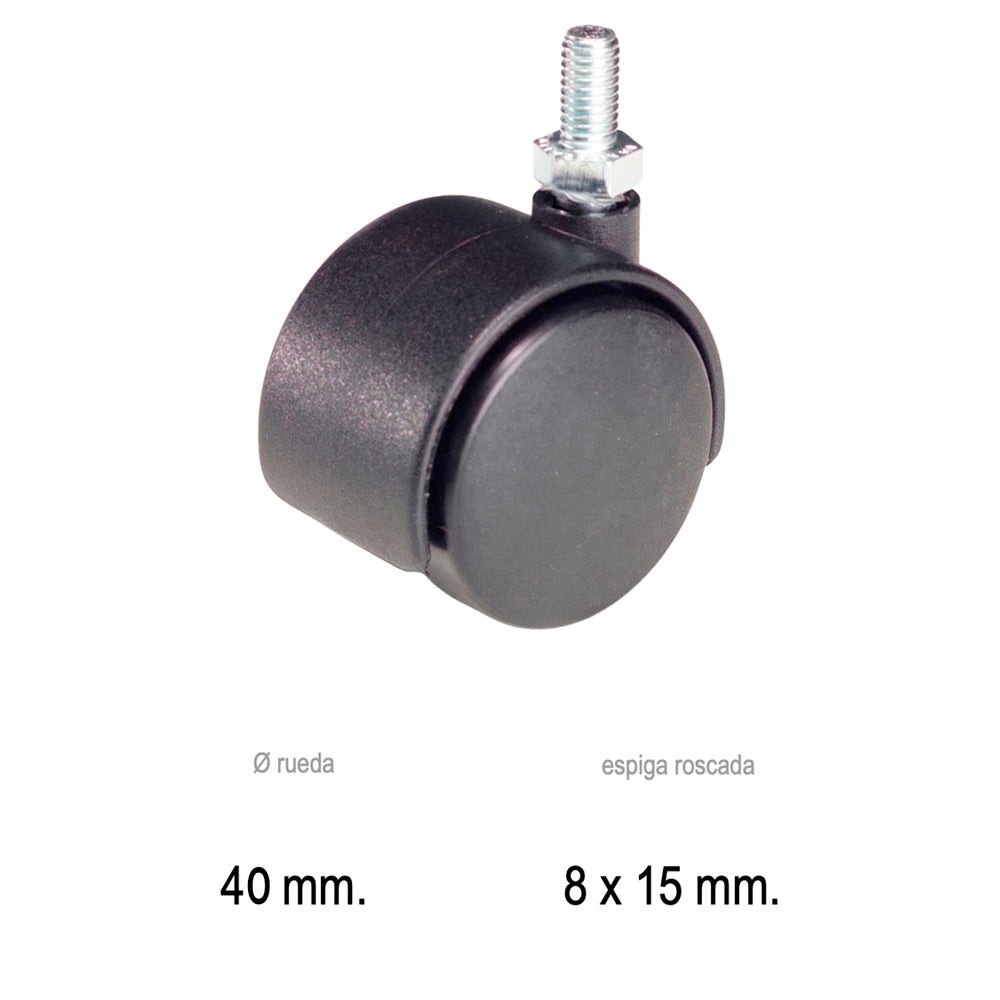 Rueda domestica nailon negro espiga m8x40 mm