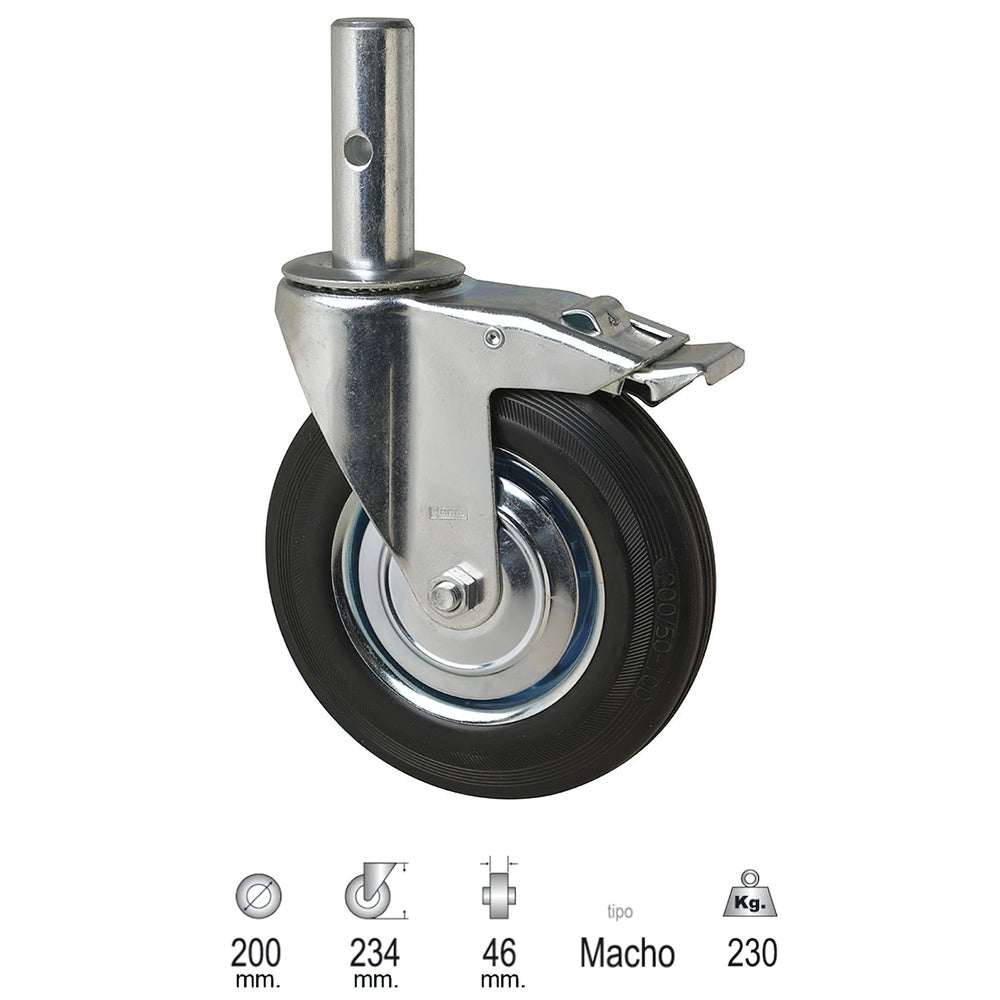 Rueda industrial andamio (macho) 200 mm