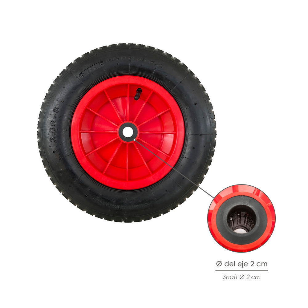 Wheelbarrow wheel greenhouse pneumatic plastic rim, ø 370 mm axle ø 20 mm