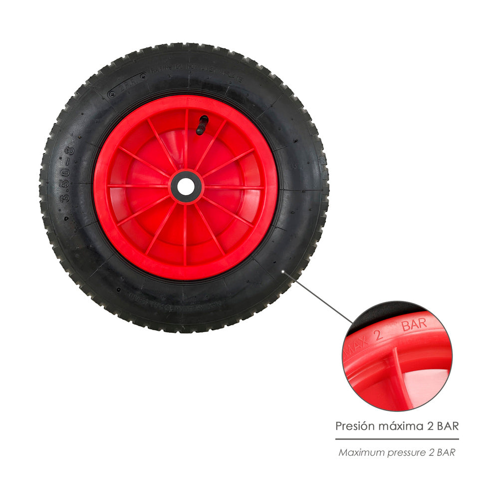 Wheelbarrow wheel greenhouse pneumatic plastic rim, ø 370 mm axle ø 20 mm