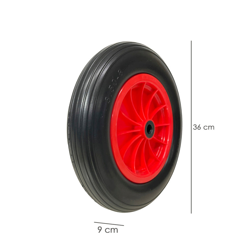 Puncture-proof greenhouse wheelbarrow wheel, polyurethane, plastic rim, ø 360 mm axle ø 20 mm