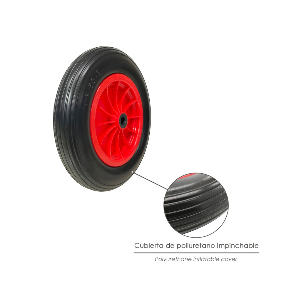 Puncture-proof greenhouse wheelbarrow wheel, polyurethane, plastic rim, ø 360 mm axle ø 20 mm