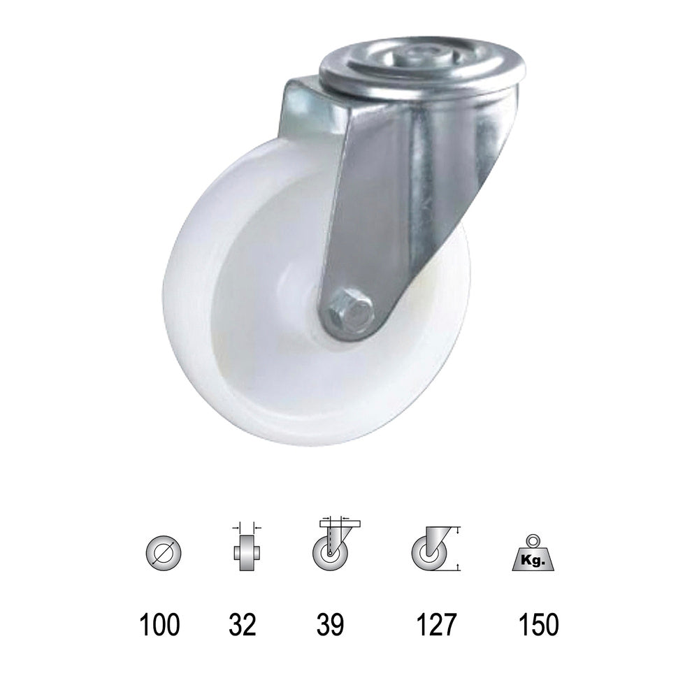 Rueda industrial nailon pasante 100mm