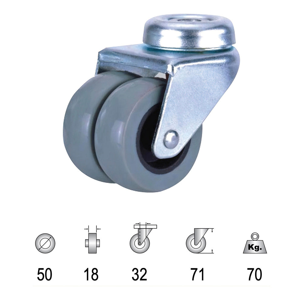 Double domestic polyamide gray swivel caster with bolt hole 50mm