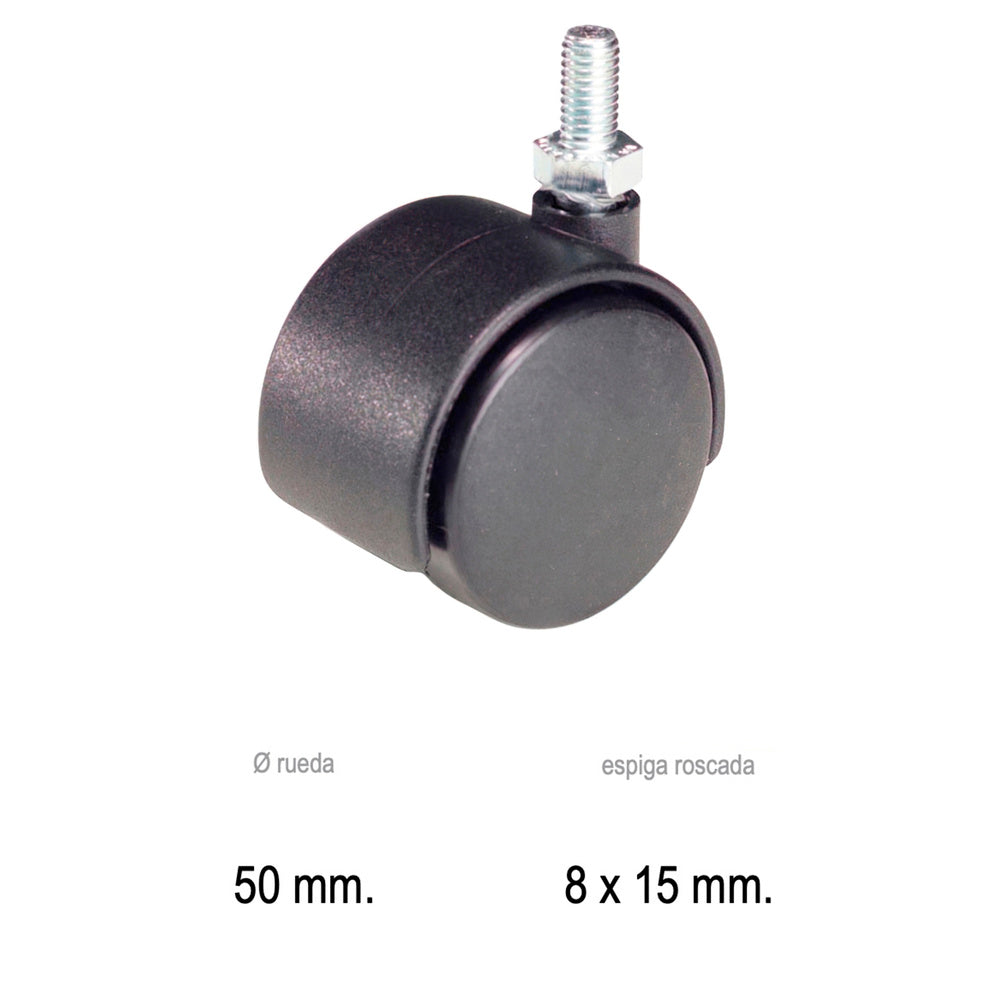 Nylon black domestic castor M10x50 mm stem