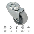 Roda doméstica ø 38 mm furo passante ø 8 mm