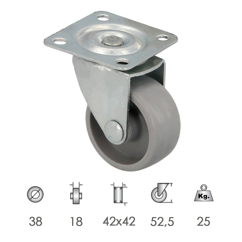 Domestic wheel ø 38 mm with 42x42 mm plate
