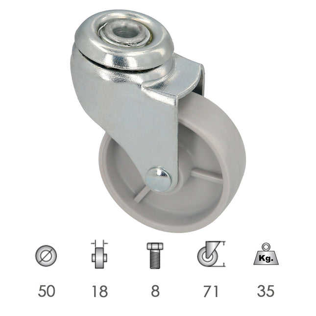 Rueda Domestica Ø 50 mm. Agujero Pasante Ø 8 mm.