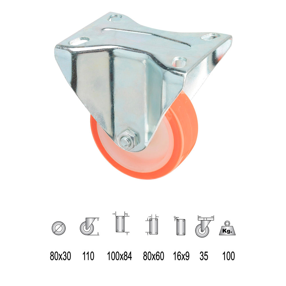 Rueda industrial poliuretano fija   80 mm