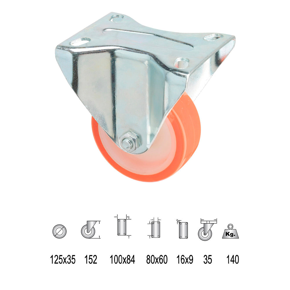 Rueda industrial poliuretano fija 125 mm