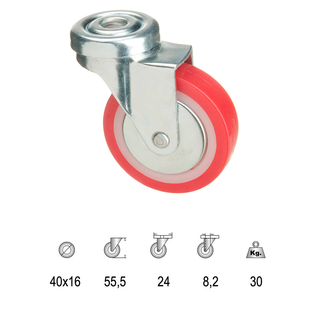 Rueda poliuretano pasante 40 mm