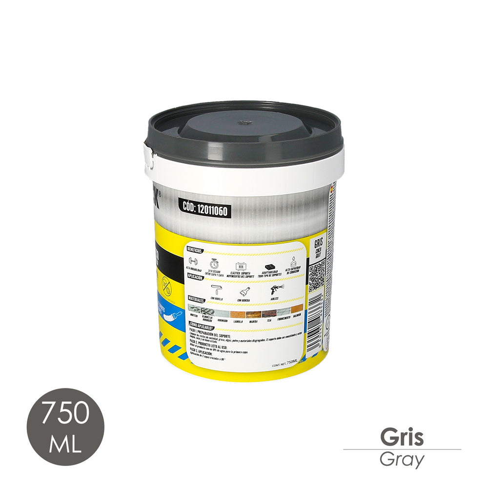 Pintura impermeabilizante con fibras para exteriores / interiores 750 ml. Color gris