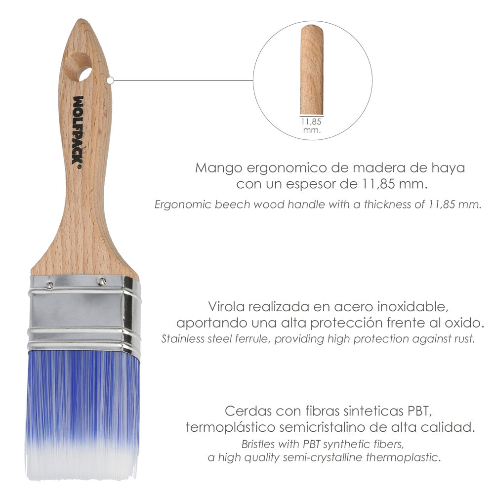 Professional brush plus, 30 mm wide, PBT synthetic bristles, ergonomic beech wood handle, painter's brush, paint brush