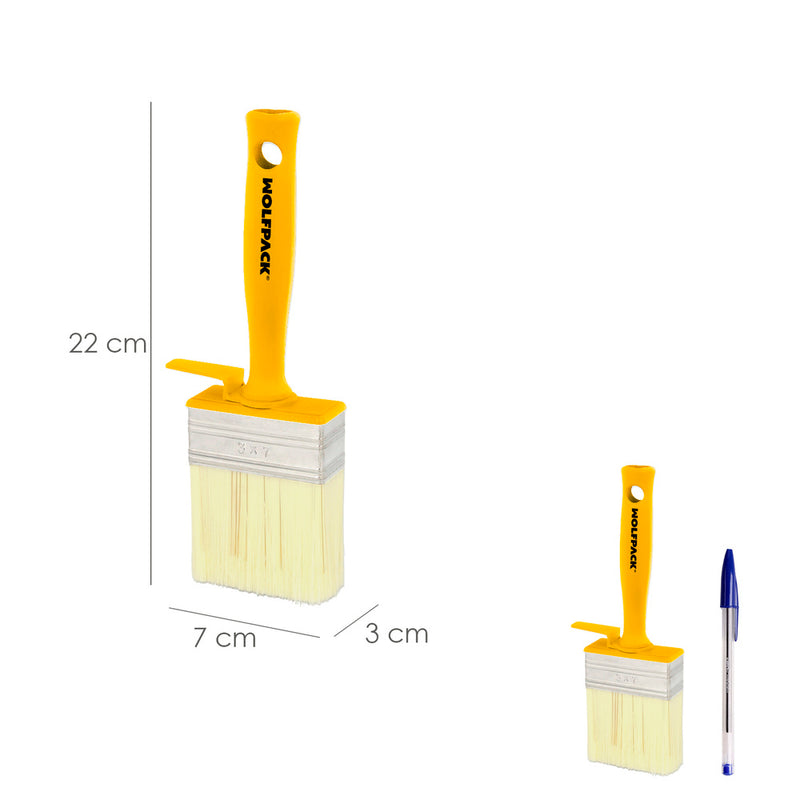 Brocha profesional techos 70x30 mm. cerda blanca. mango ergonomico, con gancho. brocha pintura, brocha pintor profesional