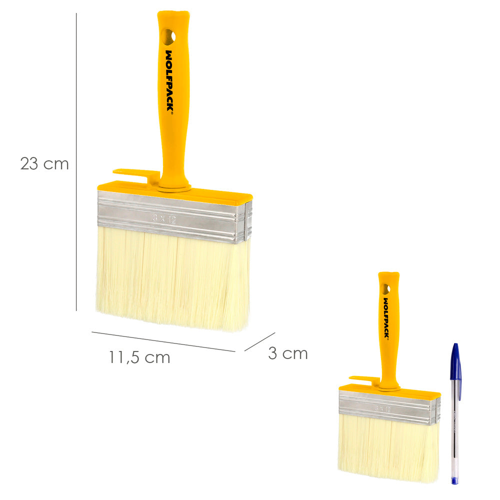 Brocha profesional techos 120x30 mm cerda blanca. Mango ergonómico, con gancho. Brocha pintura, brocha pintor profesional