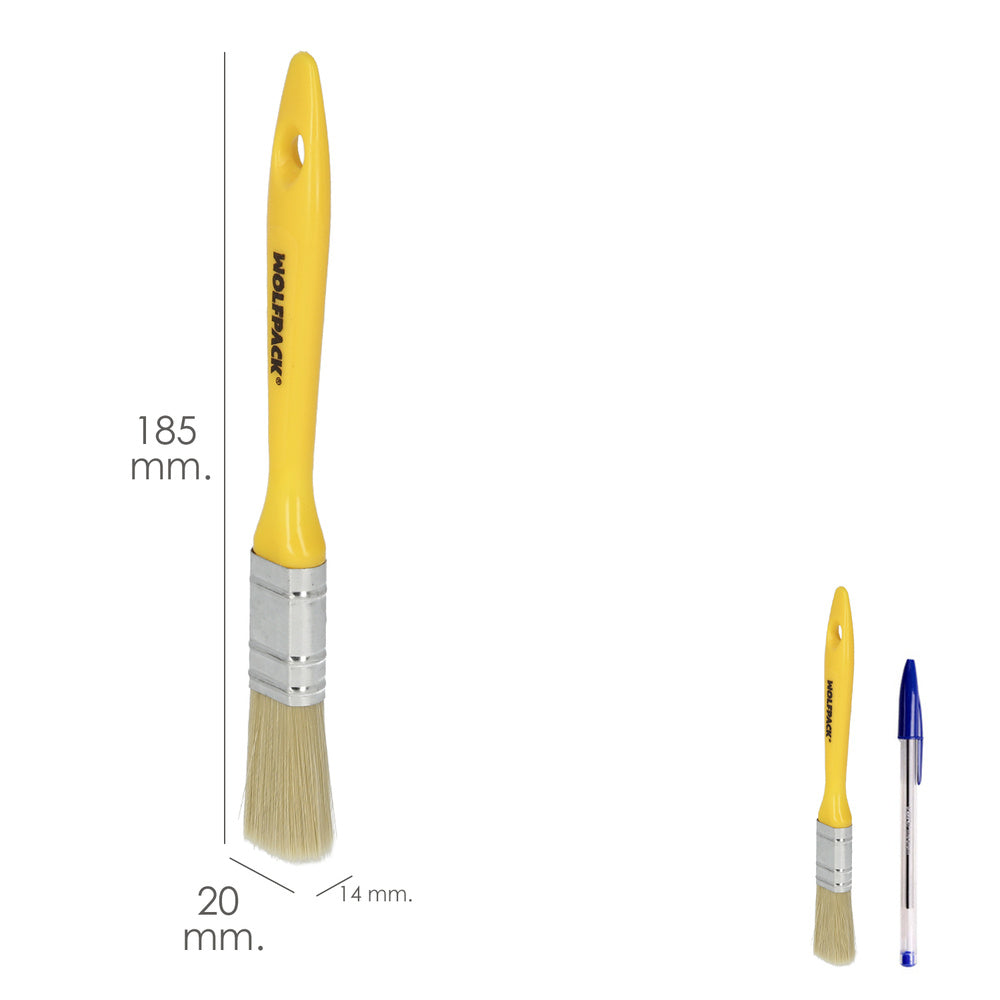 Professional flat brush, white bristle, 20 mm wide, natural bristles, ergonomic plastic handle, painter's brush, paint brush