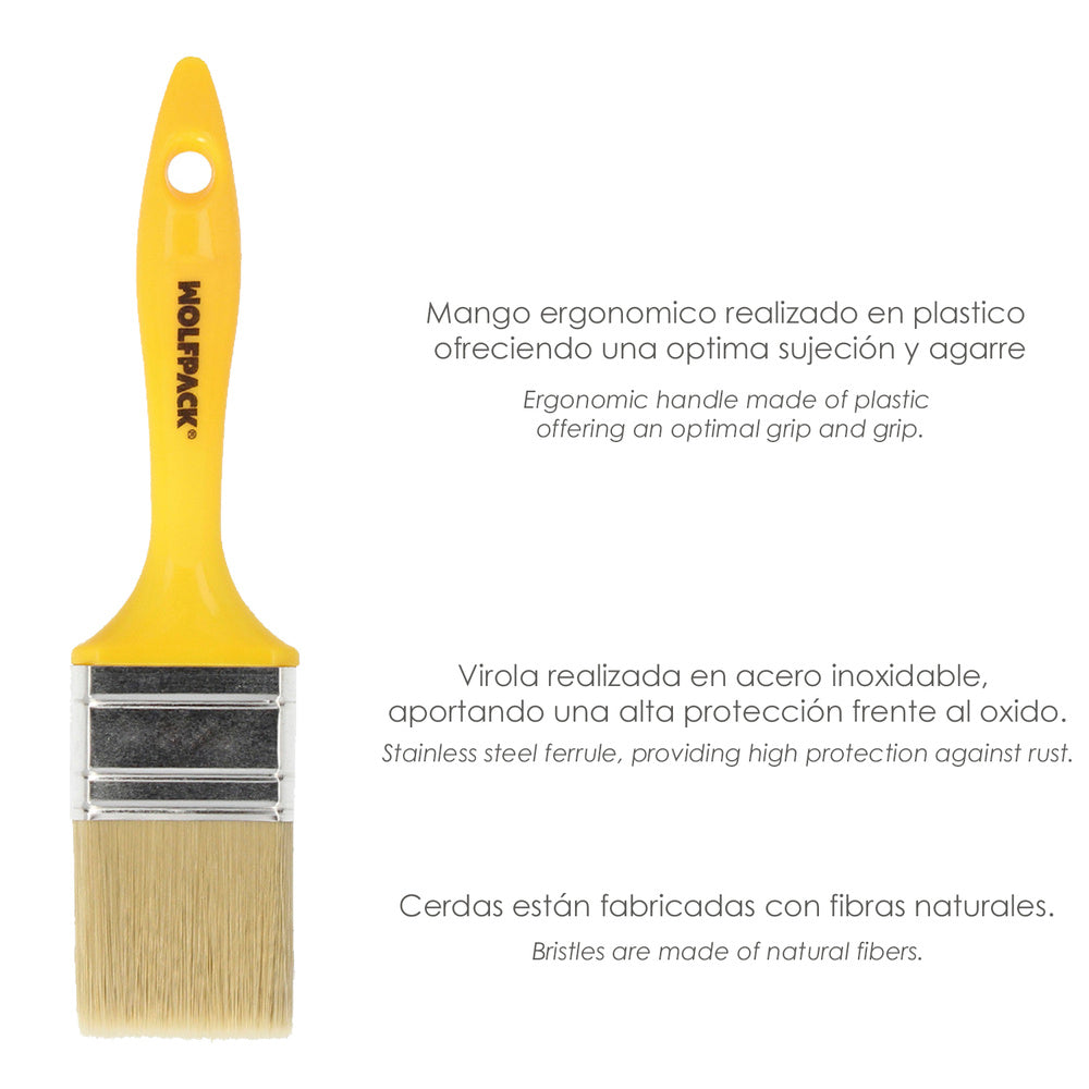 Professional flat brush, white bristle, 20 mm wide, natural bristles, ergonomic plastic handle, painter's brush, paint brush