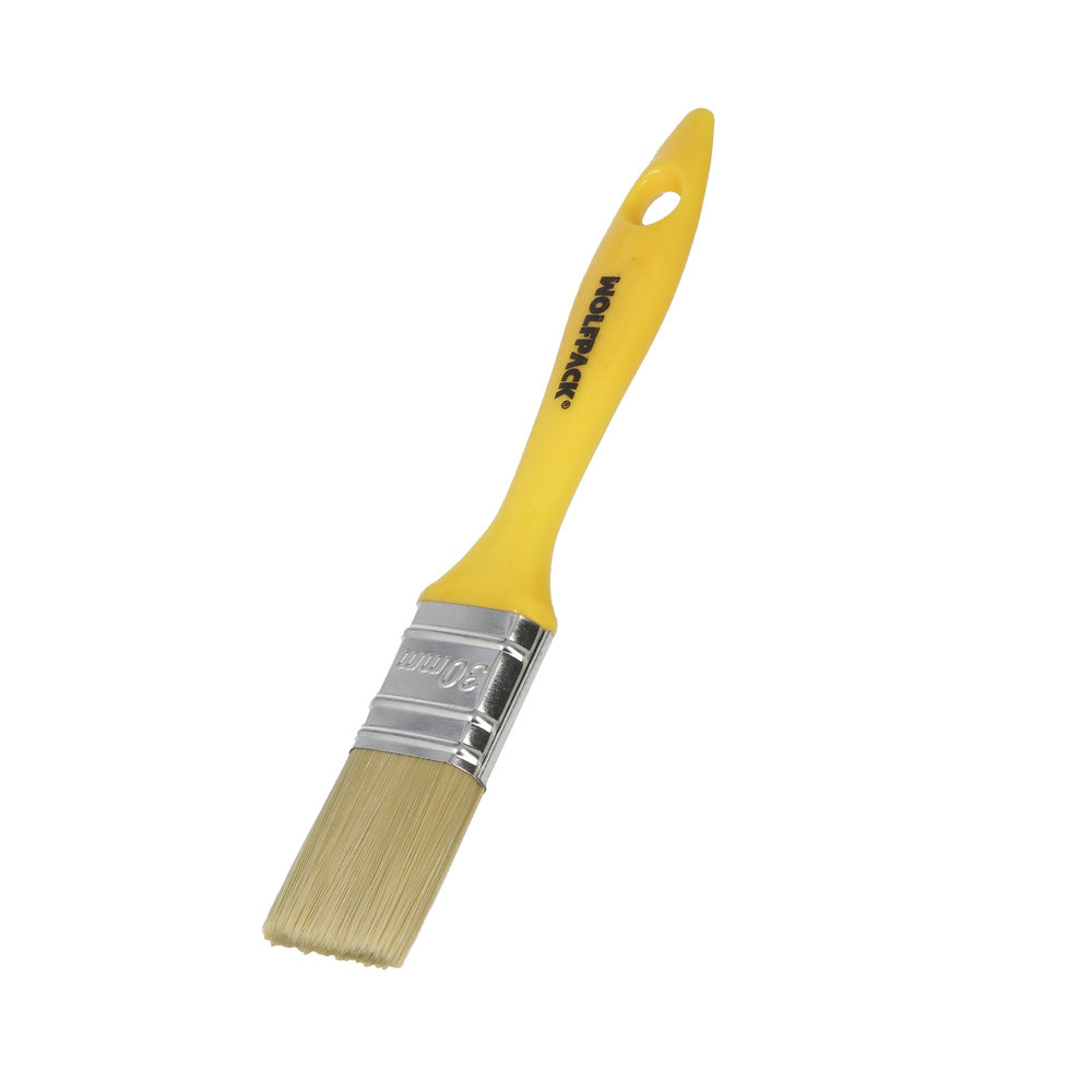 Professional white bristle brush, 30 mm wide, natural bristles, ergonomic plastic handle, painter's brush, paint brush