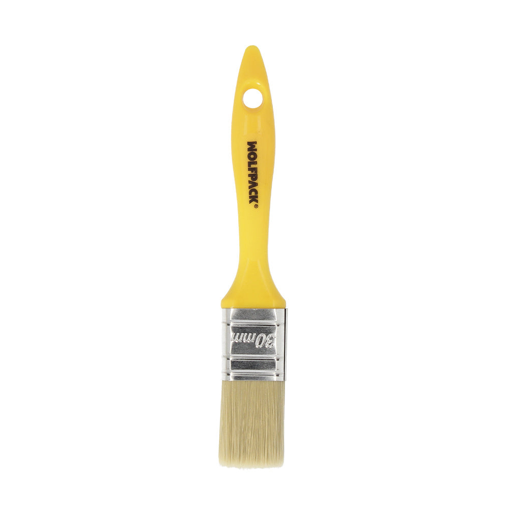 Professional white bristle brush, 30 mm wide, natural bristles, ergonomic plastic handle, painter's brush, paint brush
