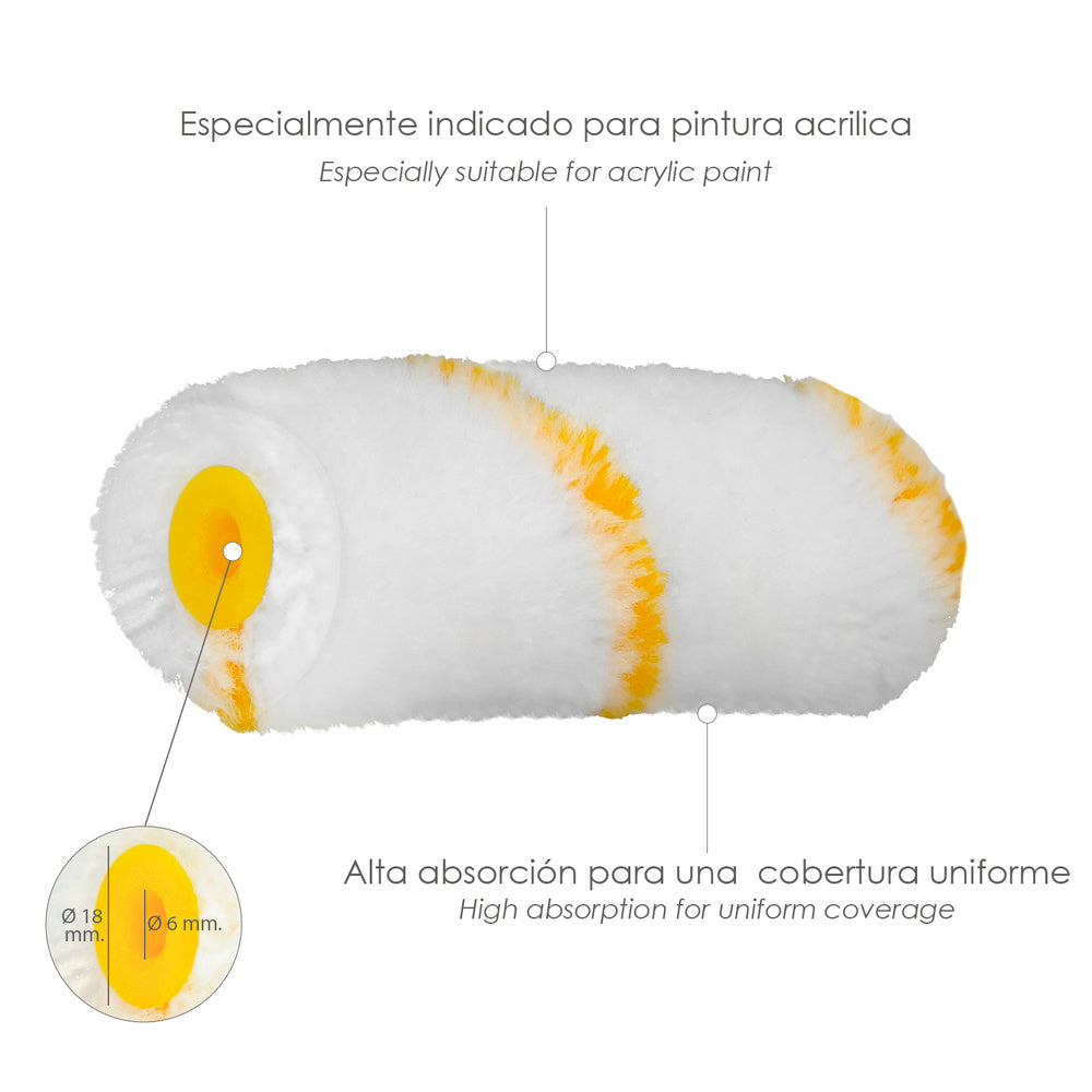 Rolo de substituição para esmalte acrílico 100 mm conjunto 10 rolos. Rolo de poliamida, rolo de tinta acrílica