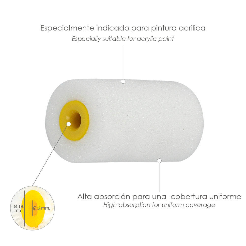 Rolo de espuma de substituição para tinta acrílica 50 mm, conjunto de 10 rolos. Rolo de espuma, rolo de tinta acrílica