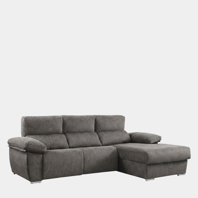 Sofá chaiselongue gris con 3 plazas y asientos relax
