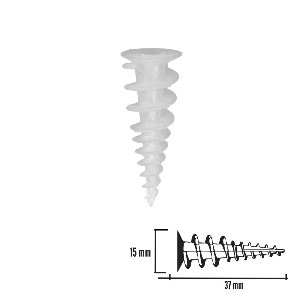 Self-drilling plasterboard nylon anchor 15x37 mm 100 units.