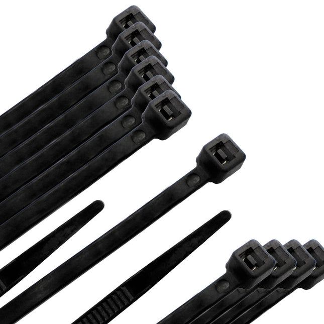 Brida nylon 100%. color negro 3,5 x 280 mm. bolsa 100 unidades. abrazadera plástico, organizador cables, alta resistencia