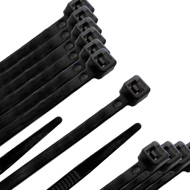 Brida nylon 100%. color negro 7,5 x 360 mm. bolsa 100 unidades. abrazadera plástico, organizador cables, alta resistencia