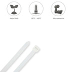 Brida nailon 100%. Color blanco / natural 2,5 x 200 mm 100 piezas. Abrazadera plástico, organizador cables, alta resistencia