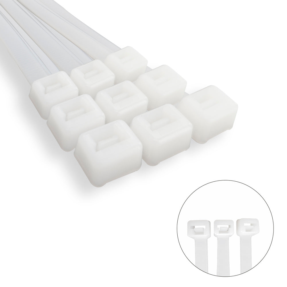 Brida nailon 100%. Color blanco / natural 4,5 x 360 mm 100 piezas. Abrazadera plástico, organizador cables, alta resistencia