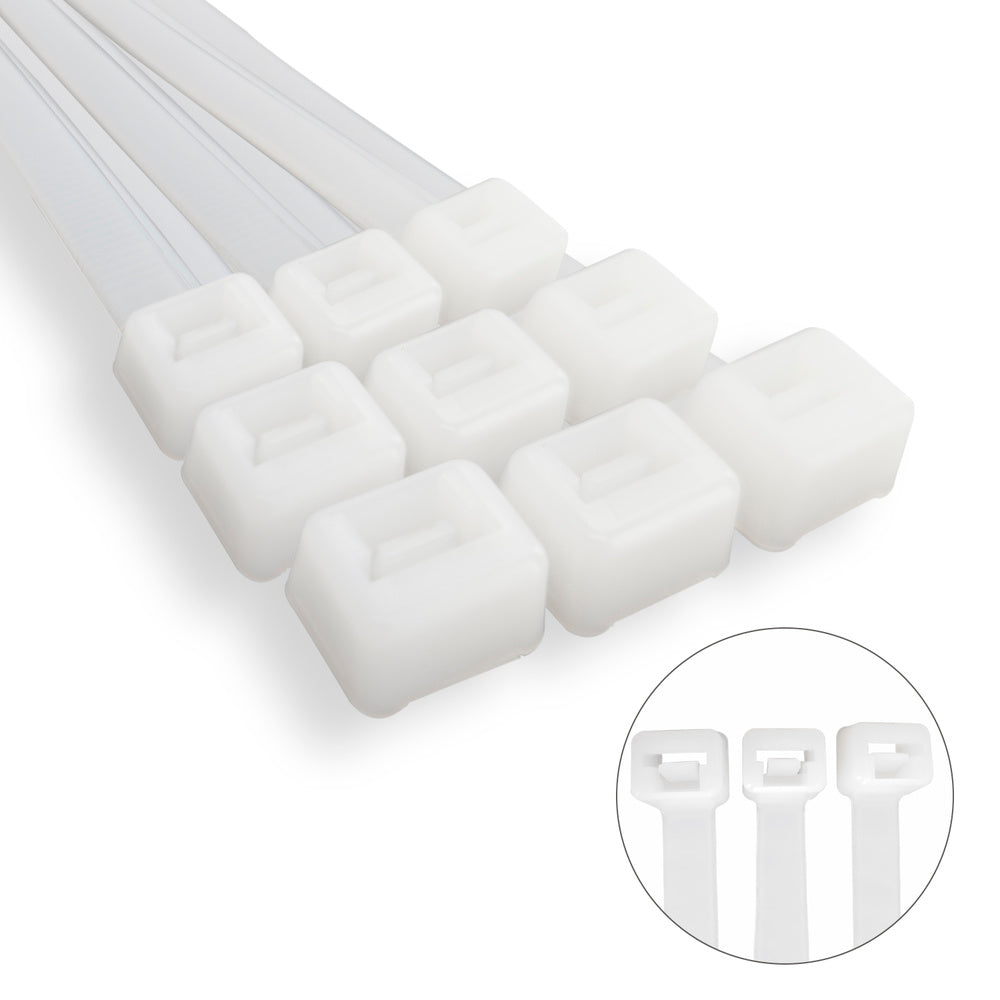 Brida nailon 100%. Color blanco / natural 7,5 x 450 mm 100 piezas. Abrazadera plástico, organizador cables, alta resistencia