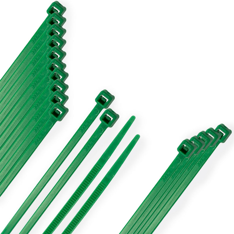 Brida nylon 100%. color verde 2,5 x 100 mm. bolsa 100 unidades. abrazadera plástico, organizador cables, alta resistencia