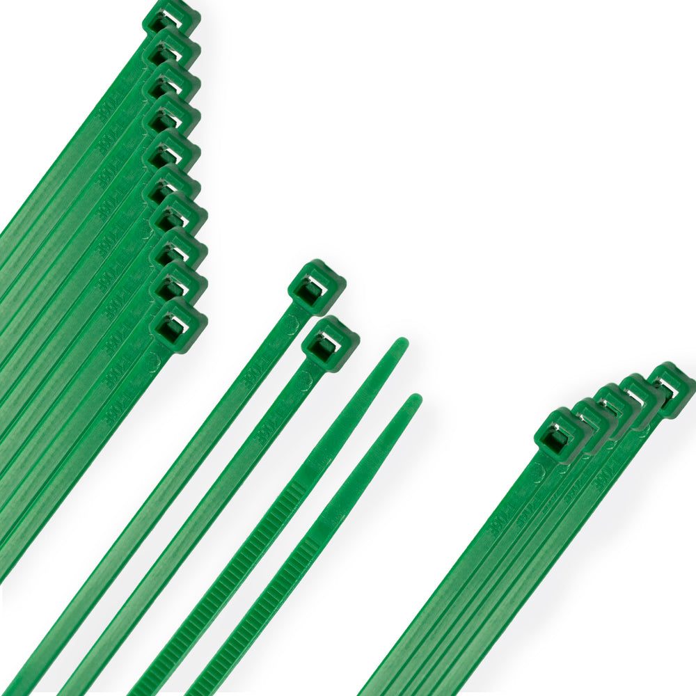 Brida nailon 100%. Color verde 3,6 x 200 mm bolsa 100 unidades. Abrazadera plástico, organizador cables, alta resistencia