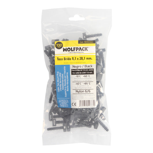 Taco fijación brida nylon negro 8 mm. (bolsa 100 unidades)