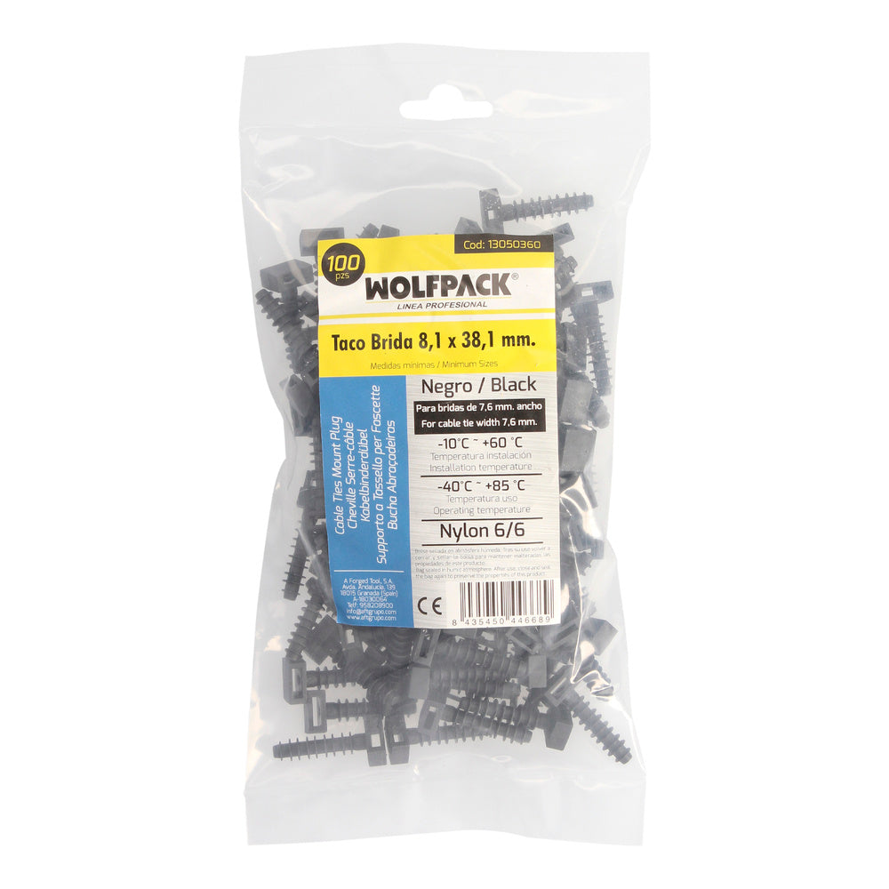 Taco fijación brida nailon negro 8 mm (bolsa 100 unidades)