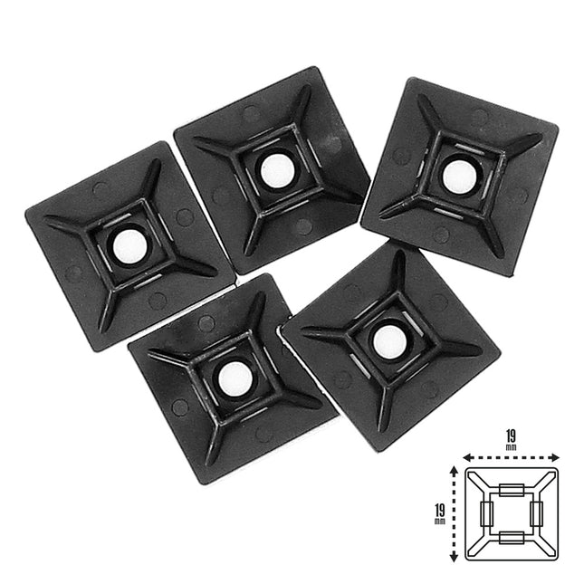 Base adhesiva para bridas 19x19 mm. negra bolsa 100 unidades