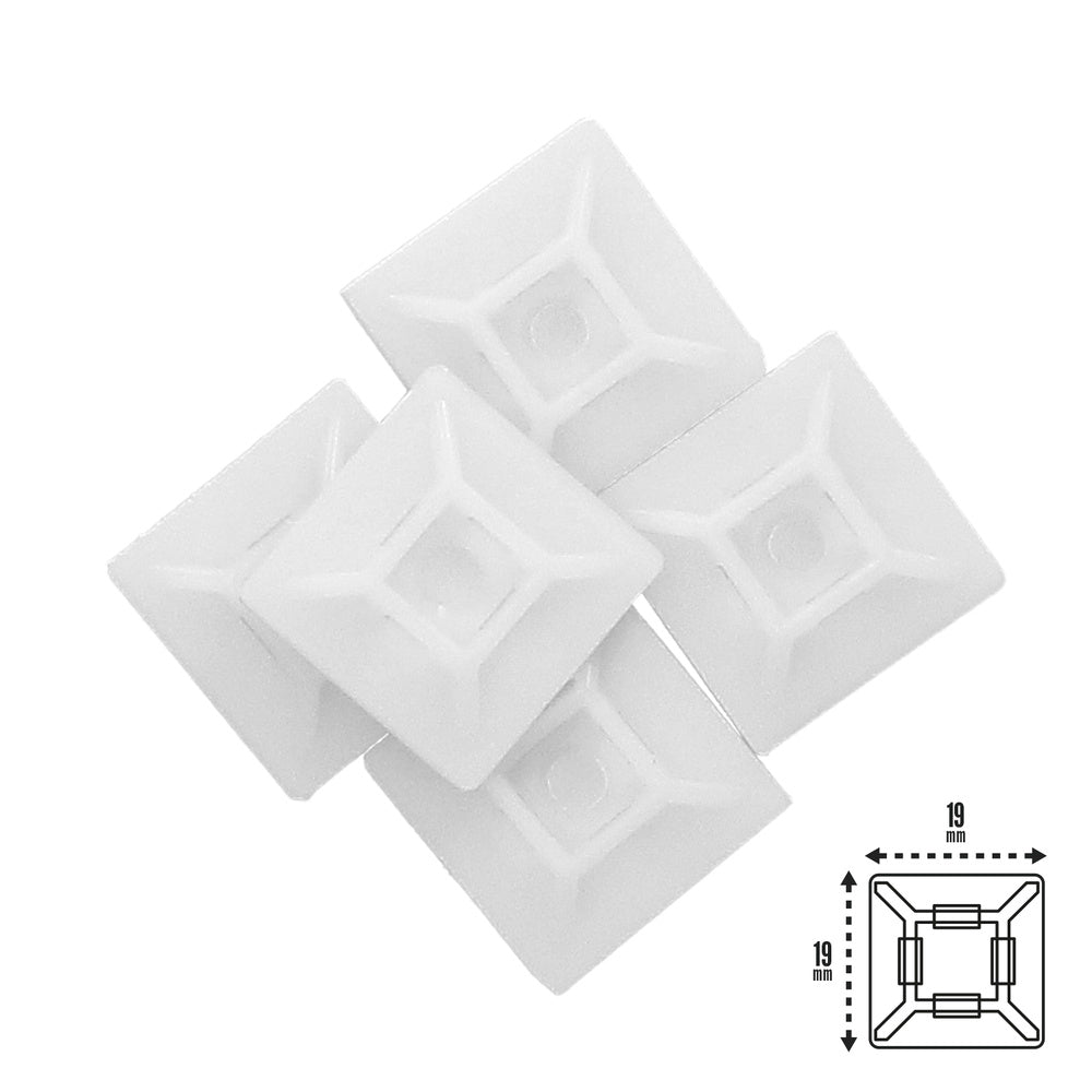 Adhesive cable tie mounts 19x19 mm white bag 100 units