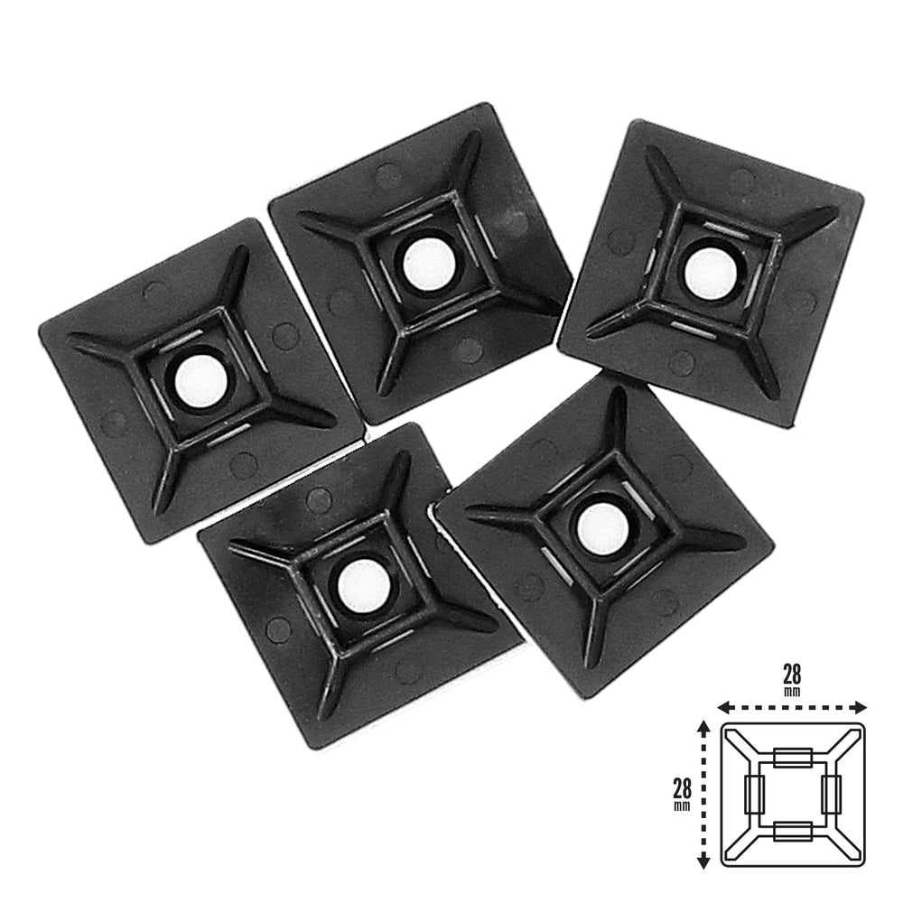 Adhesive cable tie mount 28x28 mm black bag 100 units