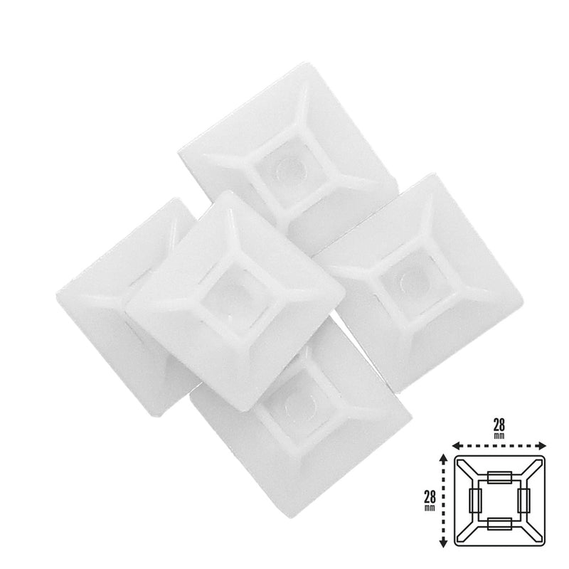 Base adhesiva para bridas 28x28 mm. blanca bolsa 100 unidades