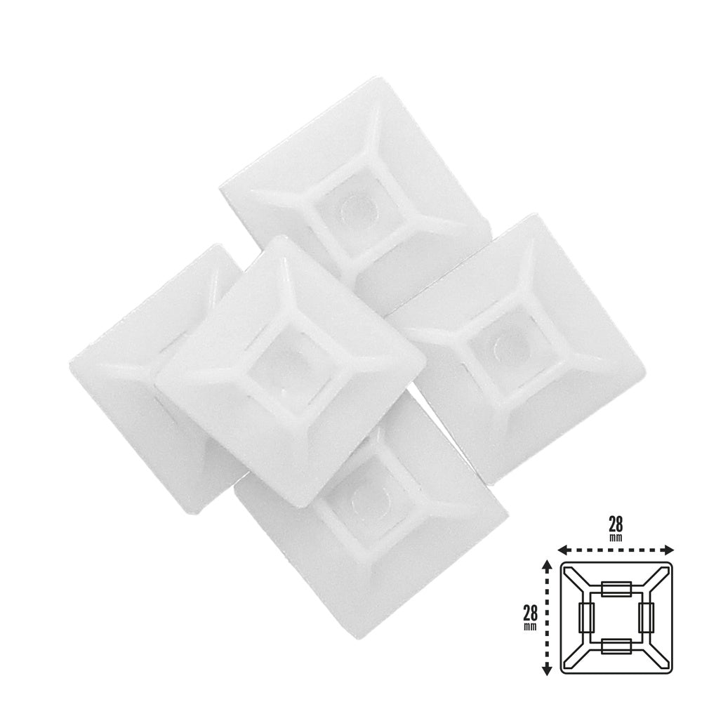 Self-adhesive cable tie mount 28x28 mm white bag 100 units