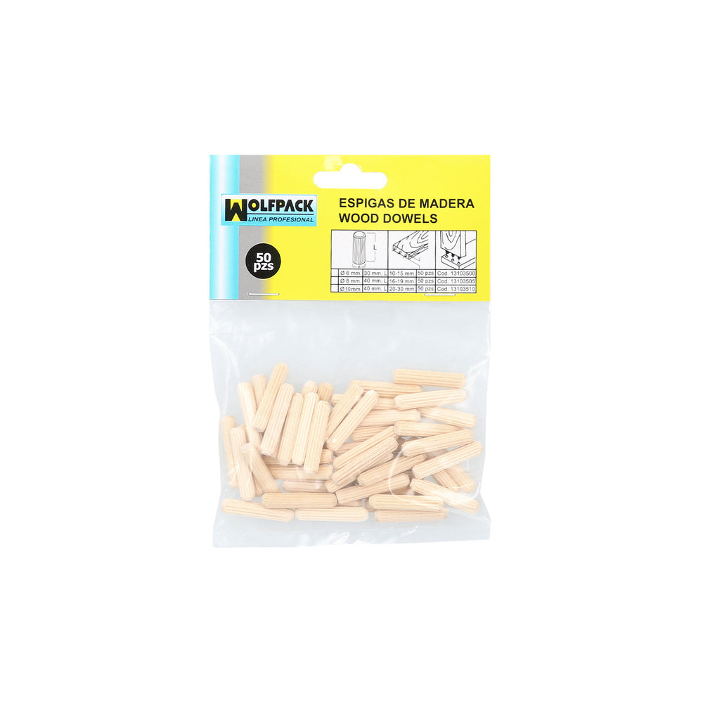 Espigas madera 6x30 mm (bolsa de 50 piezas)