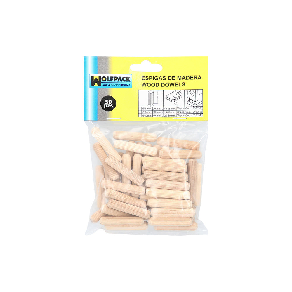 Espigas madera 8x40 mm (bolsa de 50 piezas)