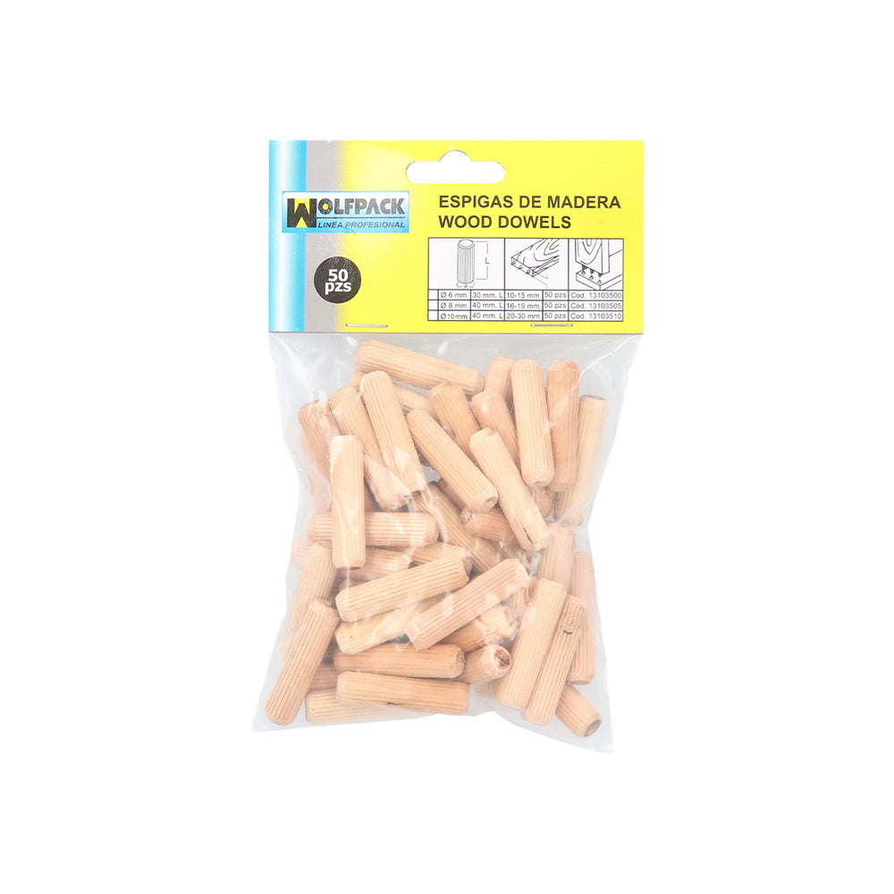 Espigas madera 10x40 mm (bolsa de 50 piezas)