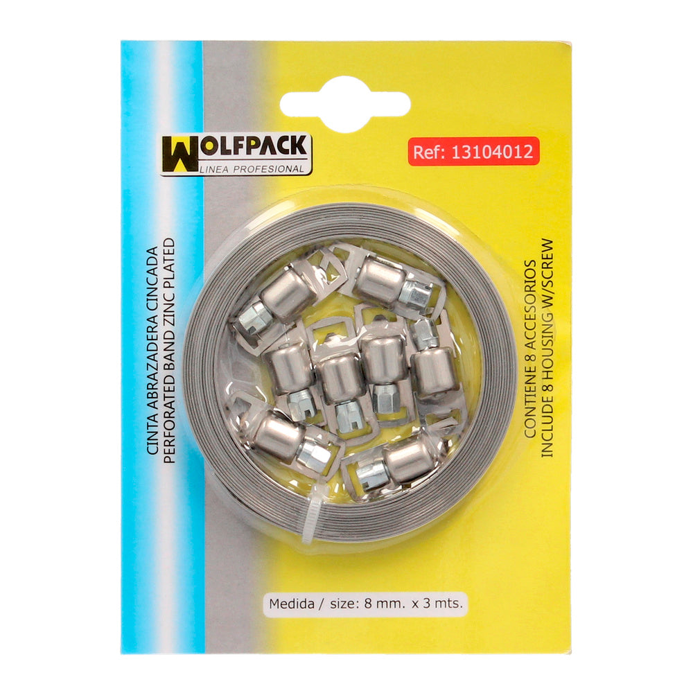 Cinta abrazadera  cortar zincada   8 mm  x 3 m. con 8 tornillos abrazadera metálica de tornillo, abrazadera sin fin