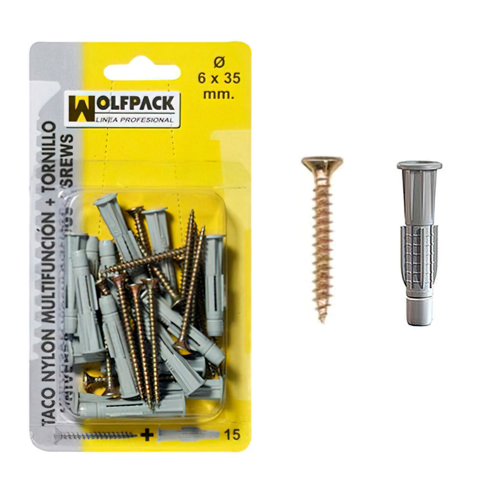Taco multiacción+tornillo mu  6x45 mm (15 piezas)