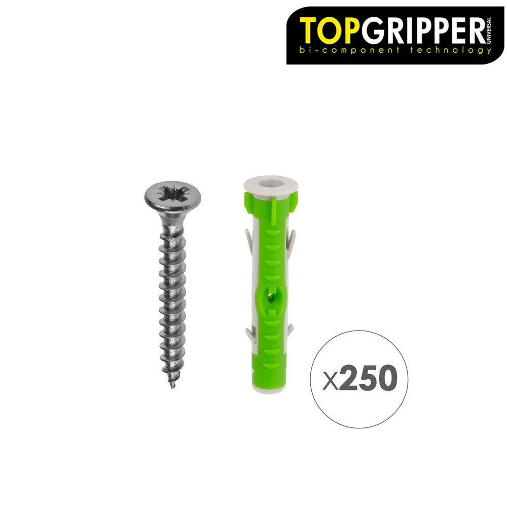 Cubo tacos topgripper bimaterial con tornillos ø 6 mm 250 piezas taco anclaje universal, taco hormigón, taco pladur