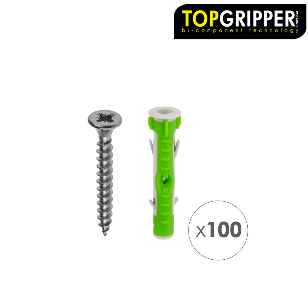 Cubo tacos topgripper bimaterial con tornillos ø 8 mm 100 piezas taco anclaje universal, taco hormigón, taco pladur
