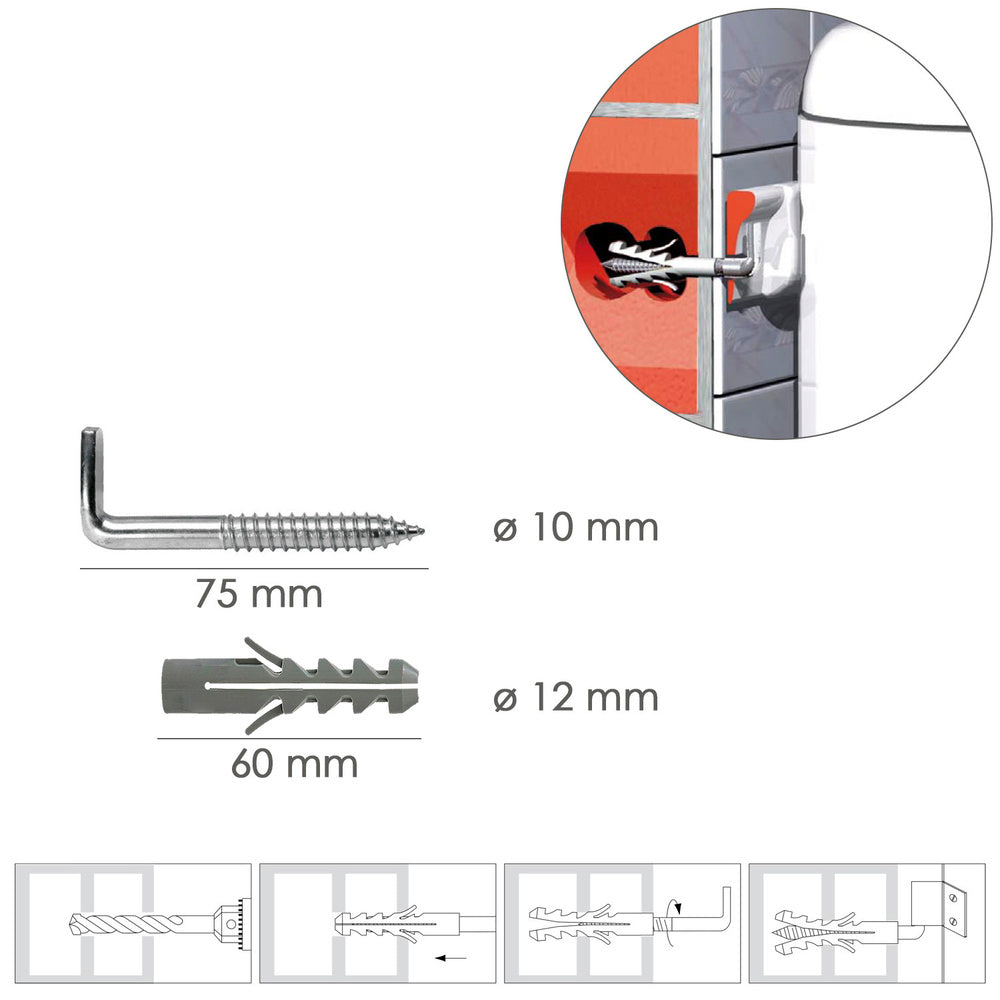 Wall plug and hook kit ø 12 x 60 mm for water heaters