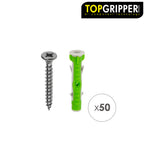 Blíster tacos topgripper bimaterial con tornillos ø 5 mm 50 piezas taco anclaje universal, taco hormigón, taco pladur,